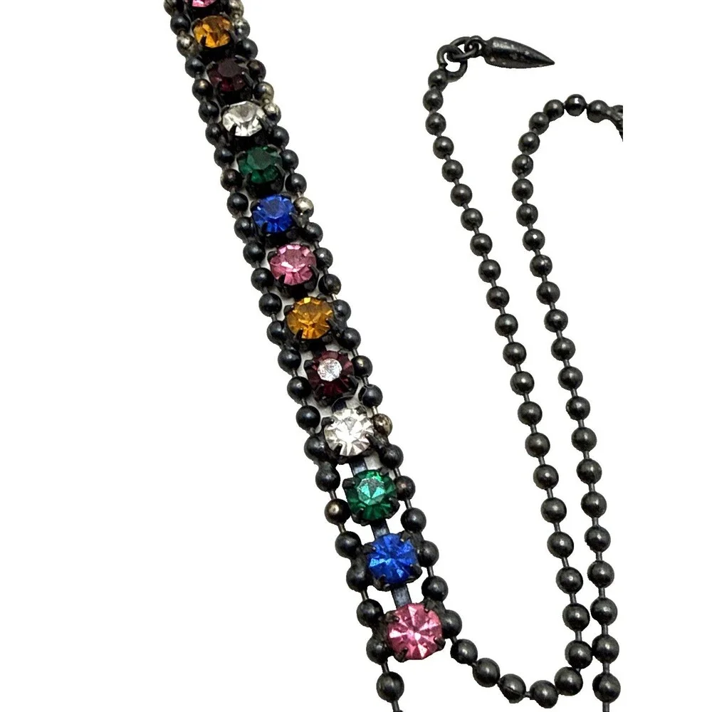 New LOREN HOPE Multicolor Crystal Rhinestone Y-Drop Necklace 18-20
